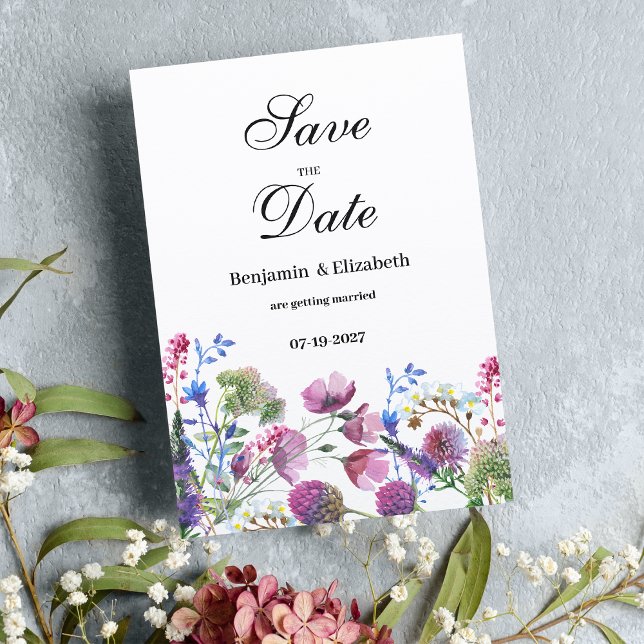 Invitación Flor violeta de lavanda rosa Salven la fecha (Pink lavender purple wildflower Save the Date)