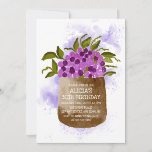 Invitación Flor violeta en la acuarela de la olla cumpleaños