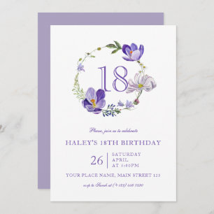 Invitación Flor violeta Floral Elegante 18 cumpleaños