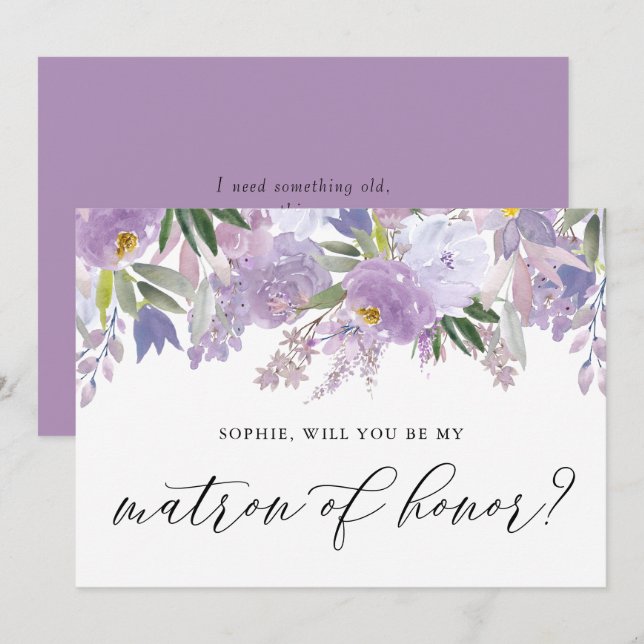 Invitación Flor violeta y turbia serás mi atrón de honor (Anverso / Reverso)