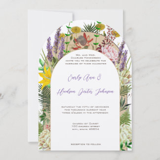Invitación Flor virgen Boho silvestre Fern morado amarillo fl