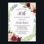 Invitación Flor Wreath Burgundy 30 cumpleaños<br><div class="desc">Más invitaciones florales de cumpleaños en la Pequeña Tienda Bayleigh!</div>