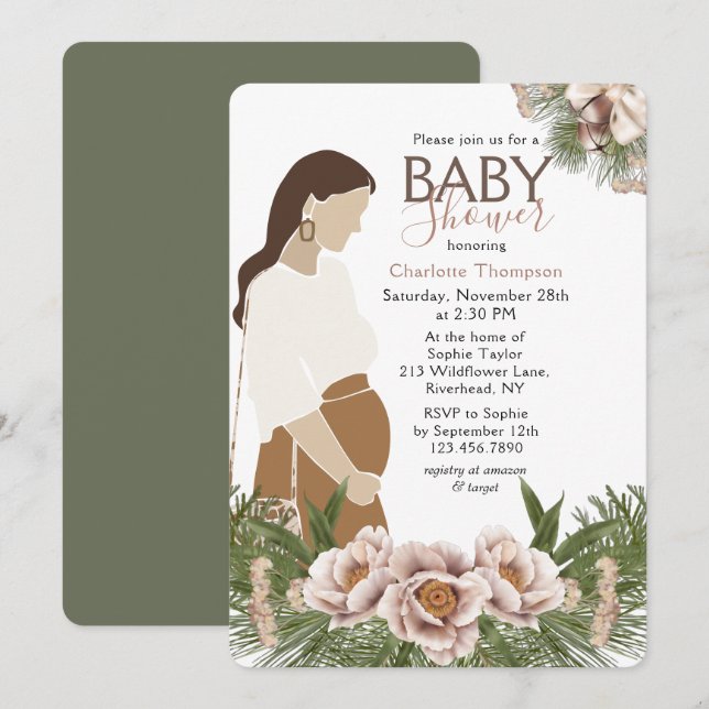 Invitación Flora acuarela Baby Shower rosa de Rubor (Anverso / Reverso)