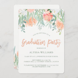 Invitación Flora acuarela de Peach | Partido de Graduación