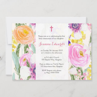 Invitación Flora acuarela Primera Comunión Personalizada
