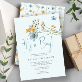 Invitación Flora acuática es un niño ducha de bebé azul