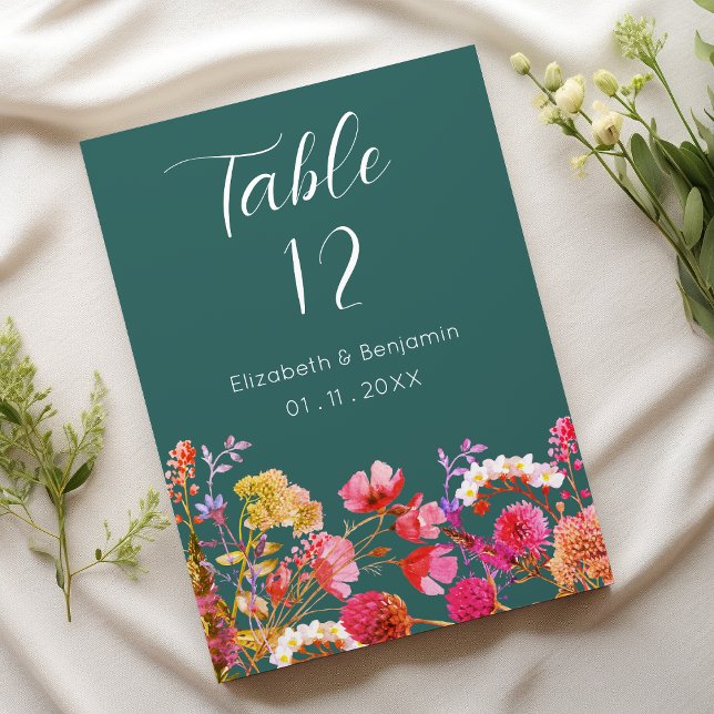 Invitación Flora amarilla rosa verde malva naranja números de (Mauve green orange pink yellow flora Table Numbers)