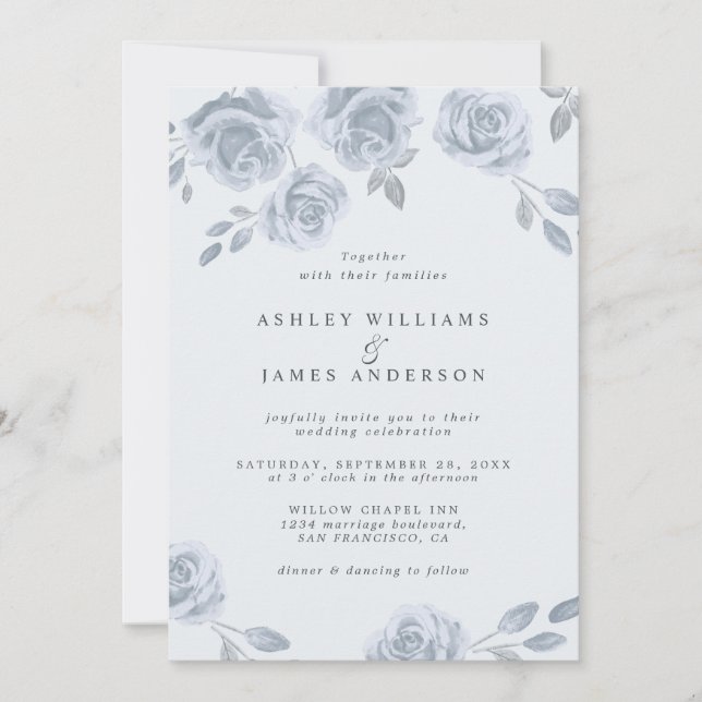 Invitación Flora azul claro acuarela (Anverso)
