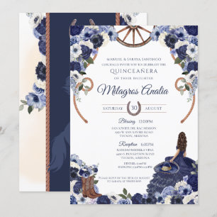 Invitación Flora azul de la marina rusa Charro Occidental Qui