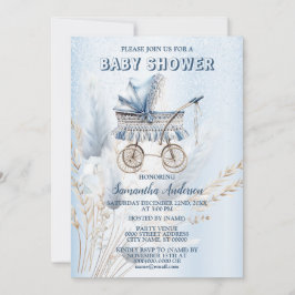 Invitación Flora azul de Stroller clásica Cute de Baby Shower