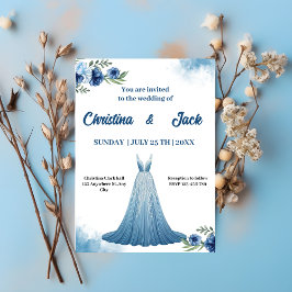 Invitación Flora azul| Elegante Boda de diseño de vestido