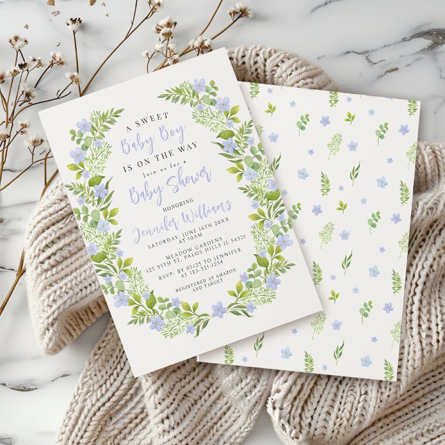 Invitación Flora azul floral boho baby boy ducha (Subido por el creador)