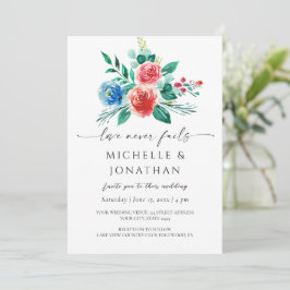 Invitación Flora azul rosa brillante Boda de la Biblia cristi