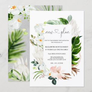 Invitación Flora blanca rosada tropical   Boda pospuesto