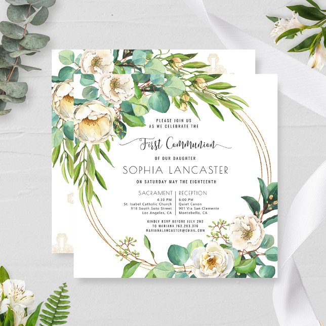 Invitación Flora blanca y vegetación de primera comunión (Subido por el creador)