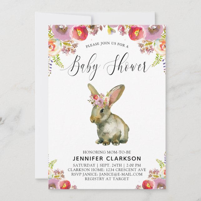 Invitación Flora Bunny Baby Shower (Anverso)