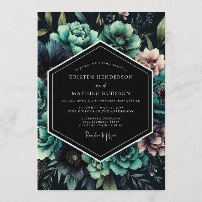 Invitación Flora de Boda con Penumbra Índigo (Anverso)