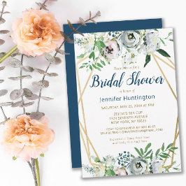 Invitación Flora de Boho azul acuarela