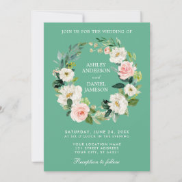 Invitación Flora de color de agua Wreath rosa blanco Oro Neo 