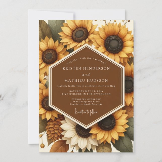 Invitación Flora de Cosecha de Vara de Oro Boda (Anverso)