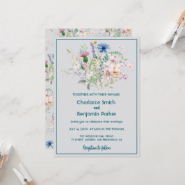 Invitación Flora de flores silvestres acuarelas simples boda