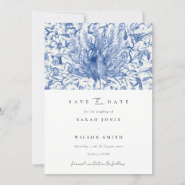 Invitación Flora De Pavo De Agua Azul Clásico Guardar La Fech