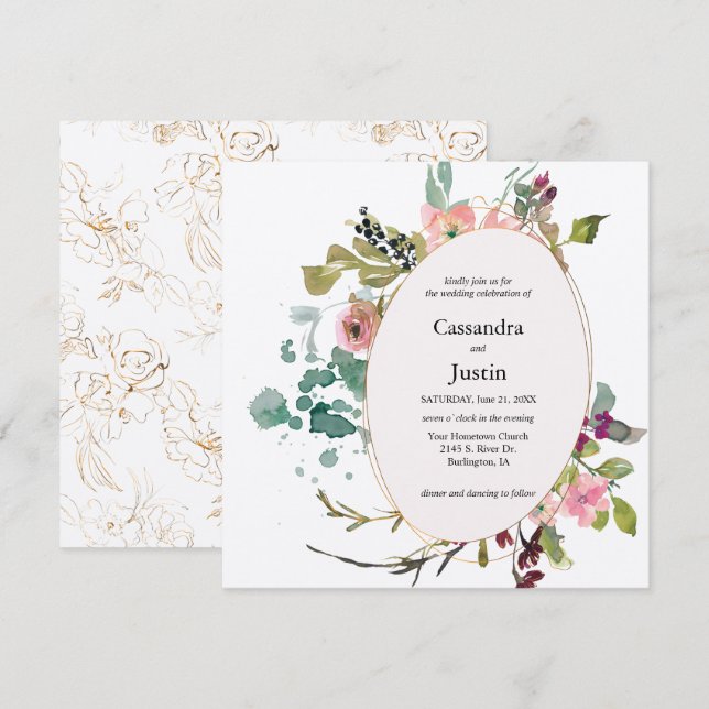 Invitación Flora de salpicadura acuática (Anverso / Reverso)