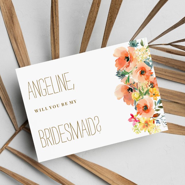 Invitación Flora de verano rosa rosada naranja botánica Bride (Botanic orange yellow pink summer flora Bridesmaid )