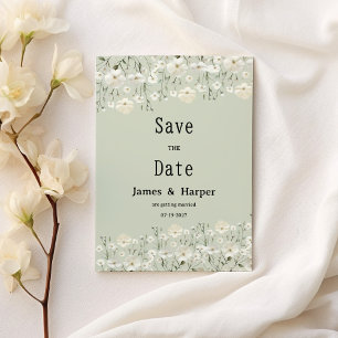 Invitación Flora delicada de menta de marfil botánico Save th