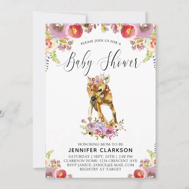 Invitación Flora Doe Baby Shower (Anverso)