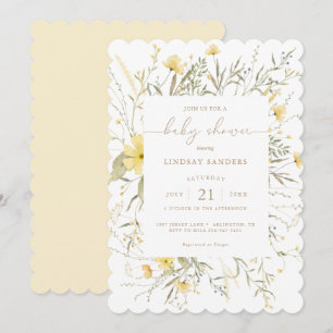 Invitación Flora dorada   Baby Shower de Flor silvestre