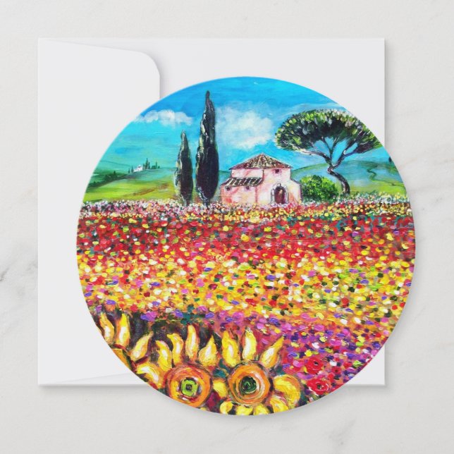 Invitación FLORA EN TOSCANA/ Campos, Cachorros y girasoles (Anverso)