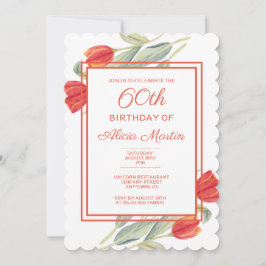 Invitación Flora estilo Tulipán rojo primavera 60 cumpleaños