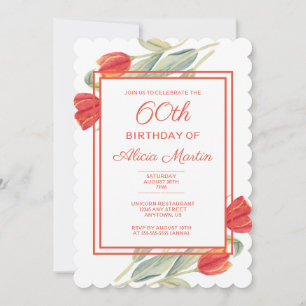 Invitación Flora estilo Tulipán rojo primavera 60 cumpleaños