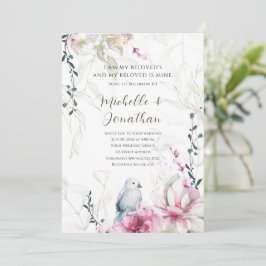 Invitación Flora gris rosa con Boda de la Biblia cristiana de