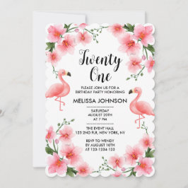 Invitación Flora Orquídea Rosada Tropical Flamingo 21º cumple