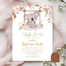 Invitación Flora rosa de pampas de gramíneas Koala Niña austr