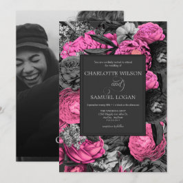 Invitación Flora rosa negra | Boda de fotografías en blanco y