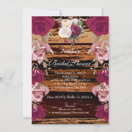 Invitación Flora Rústica Vintage Rojo Rosado Ducha De Novias 