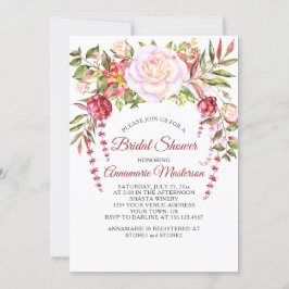 Invitación Flora verde de rosas rosadas salvajes y ducha de n