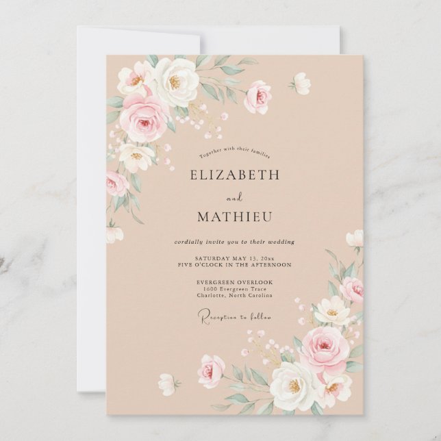 Invitación Floración delicada de melocotón para boda (Anverso)