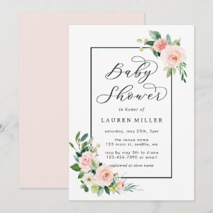 Invitación Floración rosada Baby Shower de la acuarela de