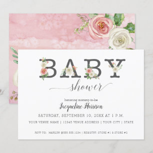Invitación Floraciones blancas y rosas de Rubor   Baby Shower