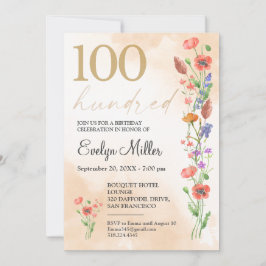Invitación Floral 100th Birthday - Golden Wildflowers Design