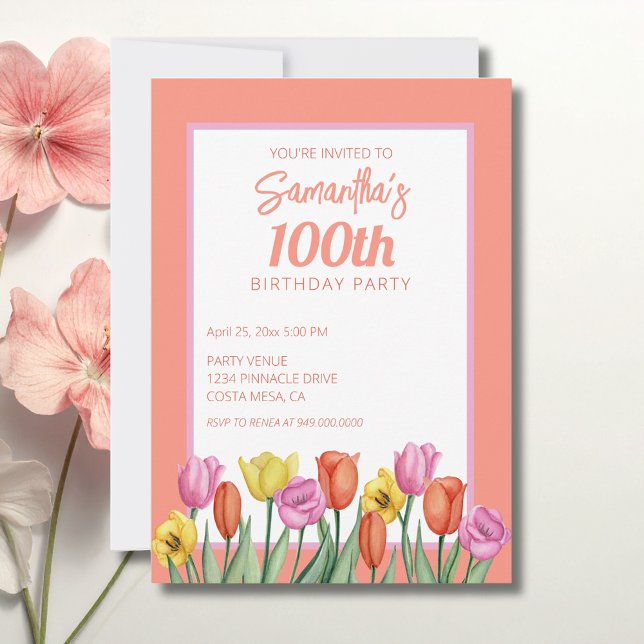 Invitación Floral 100th Birthday Party (Subido por el creador)