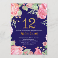 Floral 12.º cumpleaños Purpurina de oro Marina Azu