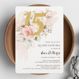 Invitación Floral 15º cumpleaños Quinceanera acuarela