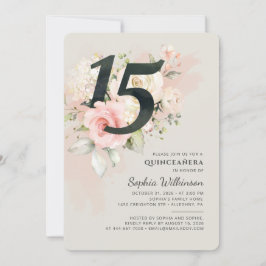 Invitación Floral 15º cumpleaños Quinceanera Script acuarela