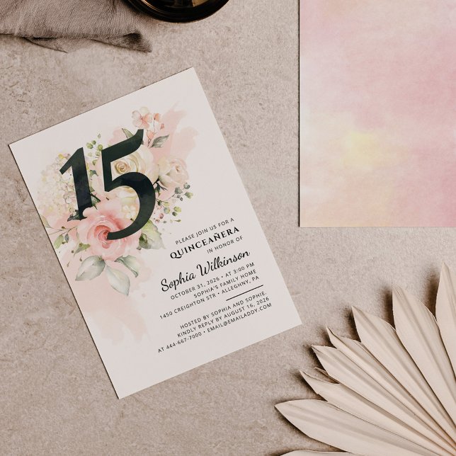 Invitación Floral 15 cumpleaños Quinceanera Eucalyptus hojas (Subido por el creador)