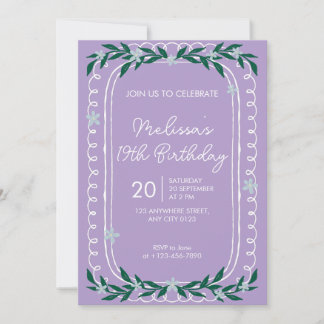 Invitación Floral 19th Birthday Invitation Lilac Coquette
